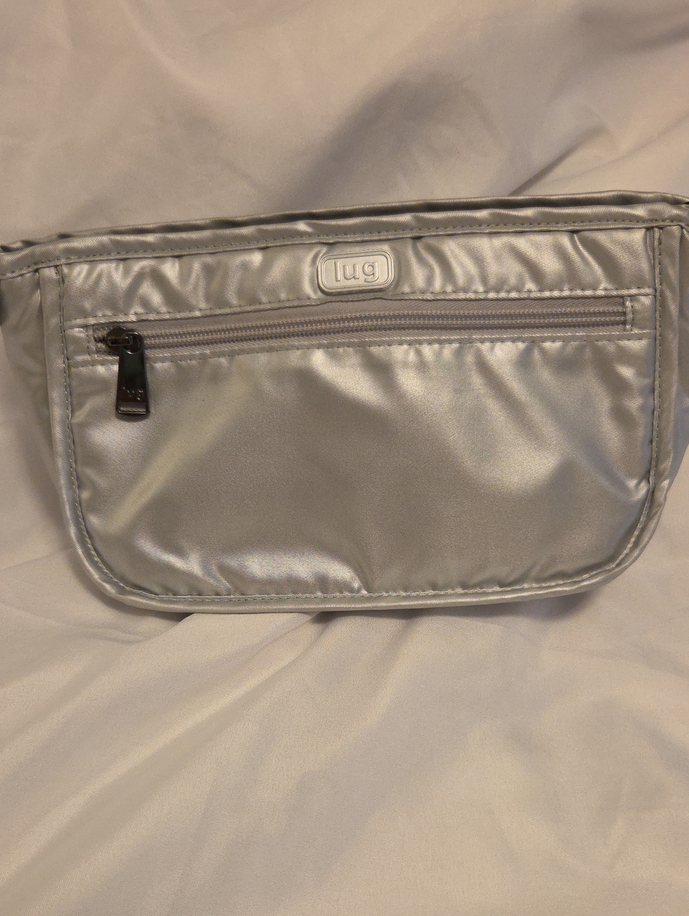 Lug Silver Shiny Front-Zip Crossbody Pouch